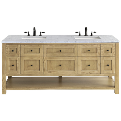 James Martin Bathroom Vanities, Double Sink Vanities, 70-90, Modern, Light Brown, With Top and Sink, Light Natural Oak, Modern Farmhouse, Transitional, Carrara Marble, Ash Solids and Plywood Panels with Flat Cut White Oak Veneers, Vanity, 84010894969