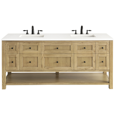 James Martin Bathroom Vanities, Double Sink Vanities, 70-90, Modern, Light Brown, With Top and Sink, Light Natural Oak, Modern Farmhouse, Transitional, White Zeus, Ash Solids and Plywood Panels with Flat Cut White Oak Veneers, Vanity, 840108949777, 3