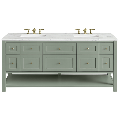 James Martin Bathroom Vanities, Double Sink Vanities, 70-90, Modern, Green, With Top and Sink, Smokey Celadon, Modern Farmhouse, Transitional, Ethereal Noctis, Yellow Poplar, Plywood Panels, Vanity, 840108949845, 330-V72-SC-3ENC