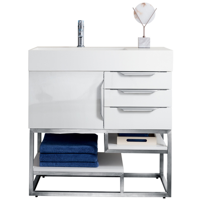 Bathroom Vanities James Martin Columbia Yellow Poplar Plywood Panels Glossy White Glossy White 388-V36-GW-BN-GW 846871095482 Vanity Single Sink Vanities 30-40 Modern White With Top and Sink 