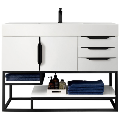 Bathroom Vanities James Martin Columbia Yellow Poplar Plywood Panels Glossy White Glossy White 388-V48-GW-MB-GW 840108932427 Vanity Single Sink Vanities 40-50 Modern White With Top and Sink 