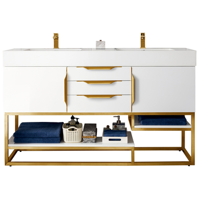 James Martin Bathroom Vanities, Double Sink Vanities, 50-70, Modern, White, Optional Top, Glossy White, Modern, Yellow Poplar, Plywood Panels, Cabinet, 846871096076, 388-V59D-GW-RG