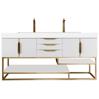 James Martin Bathroom Vanities, Double Sink Vanities, 70-90, Modern, White, With Top and Sink, Glossy White, Modern, Glossy White, Yellow Poplar, Plywood Panels, Vanity, 846871096298, 388-V72D-GW-RG-GW