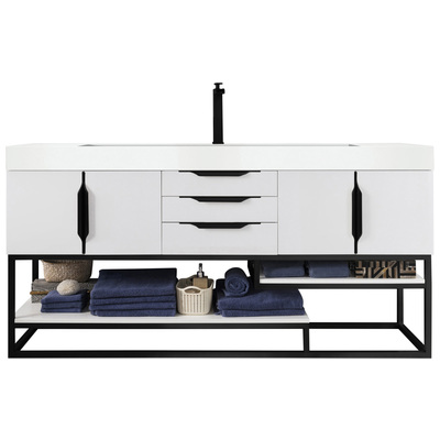 James Martin Bathroom Vanities, Single Sink Vanities, 70-90, Modern, White, With Top and Sink, Glossy White, Modern, Glossy White, Yellow Poplar, Plywood Panels, Vanity, 840108932786, 388-V72S-GW-MB-GW