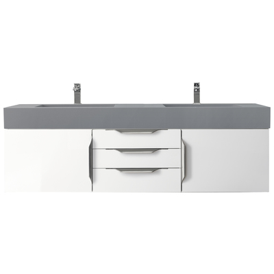 James Martin Bathroom Vanities, Double Sink Vanities, 50-70, Modern, White, Wall Mount Vanities, With Top and Sink, Glossy White, Modern, Dusk Grey Glossy, Yellow Poplar, Plywood Panels, Vanity, 840108923319, 389-V59D-GW-A-DGG