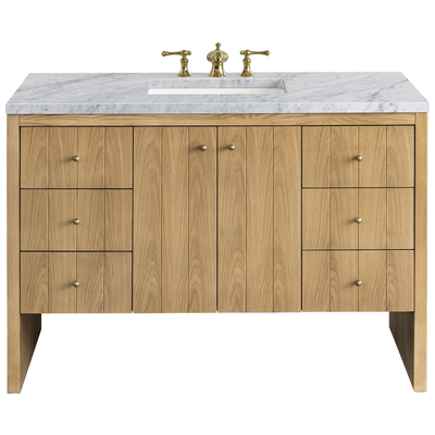 James Martin Bathroom Vanities, Single Sink Vanities, 40-50, Modern, Light Brown, With Top and Sink, Light Natural Oak, Contemporary/Modern, Modern Farmhouse.Transitional, Carrara Marble, Ash Solids and Plywood Panels with Flat Cut White Oak Veneer