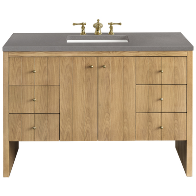 James Martin Bathroom Vanities, Single Sink Vanities, 40-50, Modern, Light Brown, With Top and Sink, Light Natural Oak, Contemporary/Modern, Modern Farmhouse.Transitional, Grey Expo, Ash Solids and Plywood Panels with Flat Cut White Oak Veneers, Vani