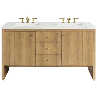 James Martin Bathroom Vanities, Double Sink Vanities, 50-70, Modern, Light Brown, With Top and Sink, Light Natural Oak, Contemporary/Modern, Modern Farmhouse.Transitional, Ethereal Noctis, Ash Solids and Plywood Panels with Flat Cut White Oak Veneers