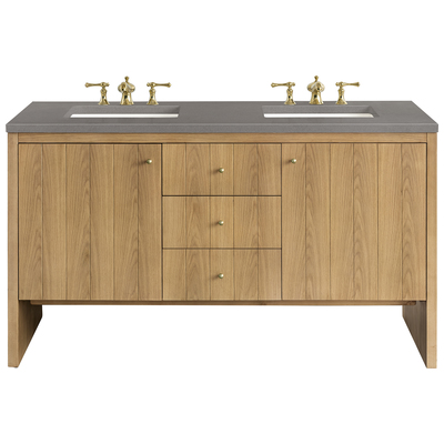 James Martin Bathroom Vanities, Double Sink Vanities, 50-70, Modern, Light Brown, With Top and Sink, Light Natural Oak, Contemporary/Modern, Modern Farmhouse.Transitional, Grey Expo, Ash Solids and Plywood Panels with Flat Cut White Oak Veneers, Vani