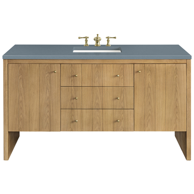 James Martin Bathroom Vanities, Single Sink Vanities, 50-70, Modern, Light Brown, With Top and Sink, Light Natural Oak, Contemporary/Modern, Modern Farmhouse.Transitional, Cala Blue, Ash Solids and Plywood Panels with Flat Cut White Oak Veneers, Vani