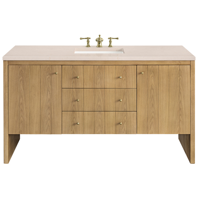 James Martin Bathroom Vanities, Single Sink Vanities, 50-70, Modern, Light Brown, With Top and Sink, Light Natural Oak, Contemporary/Modern, Modern Farmhouse.Transitional, Eternal Marfil, Ash Solids and Plywood Panels with Flat Cut White Oak Veneers,