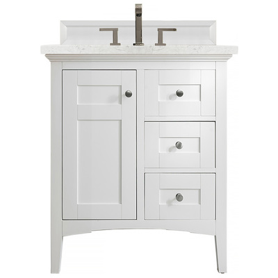 James Martin Bathroom Vanities, Single Sink Vanities, Under 30, Transitional, White, With Top and Sink, Bright White, Transitional, Eternal Jasmine Pearl, Yellow Poplar, Plywood Panels, Vanity, 846871082086, 527-V30-BW-3EJP
