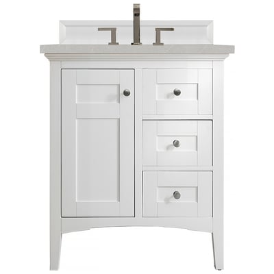 James Martin Bathroom Vanities, Single Sink Vanities, Under 30, Transitional, White, With Top and Sink, Bright White, Transitional, Eternal Serena, Yellow Poplar, Plywood Panels, Vanity, 840108927447, 527-V30-BW-3ESR