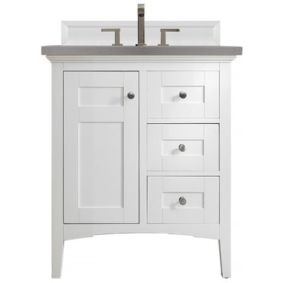 James Martin Bathroom Vanities, Single Sink Vanities, Under 30, Transitional, White, With Top and Sink, Bright White, Transitional, Grey Expo, Yellow Poplar, Plywood Panels, Vanity, 846871082109, 527-V30-BW-3GEX