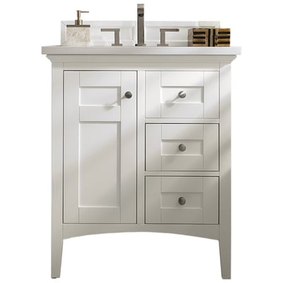 Bathroom Vanities James Martin Palisades Yellow Poplar Plywood Panels Bright White Bright White 527-V30-BW-3WZ 840108953323 Vanity Single Sink Vanities Under 30 Transitional White With Top and Sink 