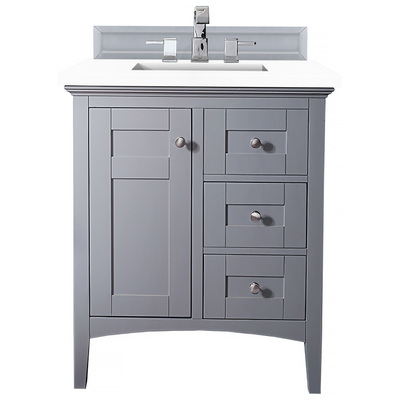 James Martin Bathroom Vanities, Single Sink Vanities, Under 30, Transitional, Gray, With Top and Sink, Silver Gray, Transitional, White Zeus, Yellow Poplar, Plywood Panels, Vanity, 840108953330, 527-V30-SL-3WZ