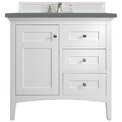 James Martin Bathroom Vanities, Single Sink Vanities, 30-40, Transitional, White, With Top and Sink, Bright White, Transitional, Cala Blue, Yellow Poplar, Plywood Panels, Vanity, 840108940200, 527-V36-BW-3CBL