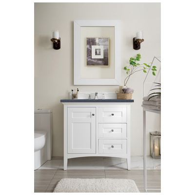 James Martin Bathroom Vanities, Single Sink Vanities, 30-40, Transitional, White, With Top and Sink, Bright White, Transitional, Charcoal Soapstone, Yellow Poplar, Plywood Panels, Vanity, 846871082239, 527-V36-BW-3CSP