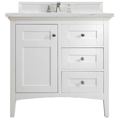 Bathroom Vanities James Martin Palisades Yellow Poplar Plywood Panels Bright White Bright White 527-V36-BW-3ENC 840108940217 Vanity Single Sink Vanities 30-40 Transitional White With Top and Sink 