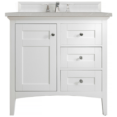 James Martin Bathroom Vanities, Single Sink Vanities, 30-40, Transitional, White, With Top and Sink, Bright White, Transitional, Eternal Serena, Yellow Poplar, Plywood Panels, Vanity, 840108927461, 527-V36-BW-3ESR