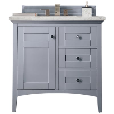James Martin Bathroom Vanities, Single Sink Vanities, 30-40, Transitional, Gray, With Top and Sink, Silver Gray, Transitional, Arctic Fall, Yellow Poplar, Plywood Panels, Vanity, 846871059002, 527-V36-SL-3AF