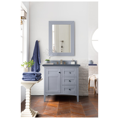 James Martin Bathroom Vanities, Single Sink Vanities, 30-40, Transitional, Gray, With Top and Sink, Silver Gray, Transitional, Charcoal Soapstone, Yellow Poplar, Plywood Panels, Vanity, 846871082314, 527-V36-SL-3CSP