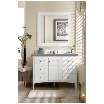 Bathroom Vanities James Martin Palisades Yellow Poplar Plywood Panels Bright White Bright White 527-V48-BW-3GEX 846871082420 Vanity Single Sink Vanities 40-50 Transitional White With Top and Sink 