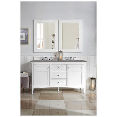 James Martin Bathroom Vanities, Double Sink Vanities, 50-70, Transitional, White, With Top and Sink, Bright White, Transitional, Grey Expo, Yellow Poplar, Plywood Panels, Vanity, 846871082581, 527-V60D-BW-3GEX