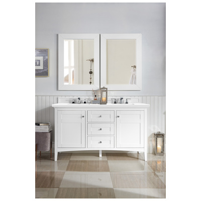 James Martin Bathroom Vanities, Double Sink Vanities, 50-70, Transitional, White, With Top and Sink, Bright White, Transitional, White Zeus, Yellow Poplar, Plywood Panels, Vanity, 840108953378, 527-V60D-BW-3WZ