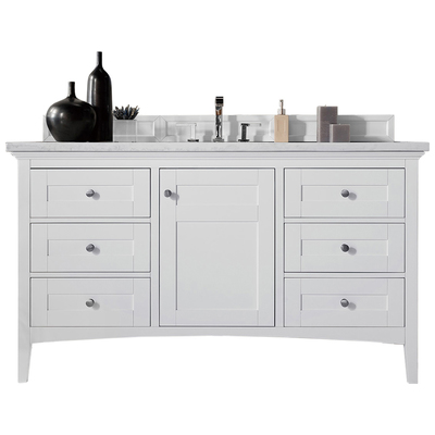 Bathroom Vanities James Martin Palisades Yellow Poplar Plywood Panels Bright White Bright White 527-V60S-BW-3AF 846871059453 Vanity Single Sink Vanities 50-70 Transitional White With Top and Sink 