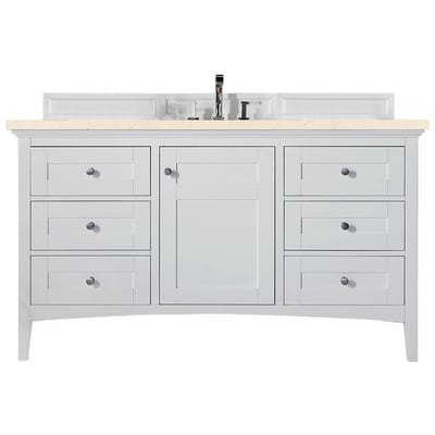 Bathroom Vanities James Martin Palisades Yellow Poplar Plywood Panels Bright White Bright White 527-V60S-BW-3EMR 840108927423 Vanity Single Sink Vanities 50-70 Transitional White With Top and Sink 