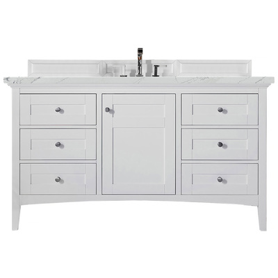 James Martin Bathroom Vanities, Single Sink Vanities, 50-70, Transitional, White, With Top and Sink, Bright White, Transitional, Ethereal Noctis, Yellow Poplar, Plywood Panels, Vanity, 840108940293, 527-V60S-BW-3ENC