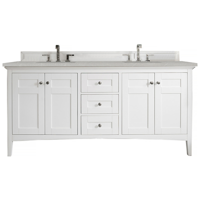 James Martin Bathroom Vanities, Double Sink Vanities, 70-90, Transitional, White, With Top and Sink, Bright White, Transitional, Eternal Serena, Yellow Poplar, Plywood Panels, Vanity, 840108927515, 527-V72-BW-3ESR