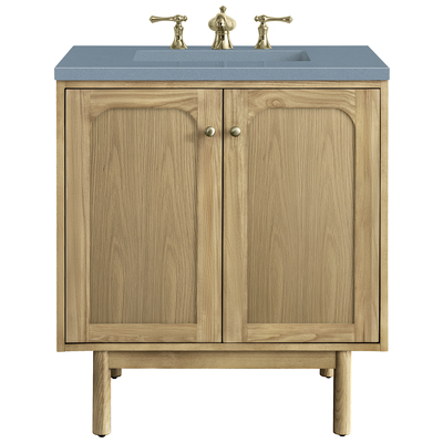 James Martin Bathroom Vanities, Single Sink Vanities, Under 30, Modern, Light Brown, With Top and Sink, Light Natural Oak, Boho, Contemporary/Modern, Cala Blue, Ash Solids and Plywood Panels with Flat Cut White Oak Veneers and Rattan, Vanity, 8401089