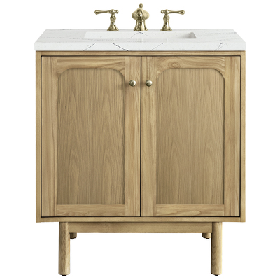 James Martin Bathroom Vanities, Single Sink Vanities, Under 30, Modern, Light Brown, With Top and Sink, Light Natural Oak, Boho, Contemporary/Modern, Ethereal Noctis, Ash Solids and Plywood Panels with Flat Cut White Oak Veneers and Rattan, Vanity,