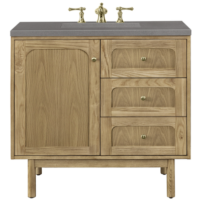 James Martin Bathroom Vanities, Single Sink Vanities, 30-40, Modern, Light Brown, With Top and Sink, Light Natural Oak, Boho, Contemporary/Modern, Grey Expo, Ash Solids and Plywood Panels with Flat Cut White Oak Veneers and Rattan, Vanity, 8401089504