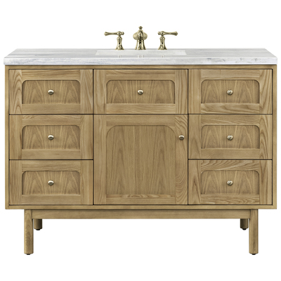 James Martin Bathroom Vanities, Single Sink Vanities, 40-50, Modern, Light Brown, With Top and Sink, Light Natural Oak, Boho, Contemporary/Modern, Arctic Fall, Ash Solids and Plywood Panels with Flat Cut White Oak Veneers and Rattan, Vanity, 840108
