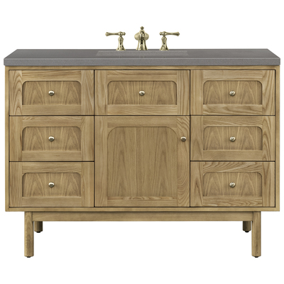 James Martin Bathroom Vanities, Single Sink Vanities, 40-50, Modern, Light Brown, With Top and Sink, Light Natural Oak, Boho, Contemporary/Modern, Grey Expo, Ash Solids and Plywood Panels with Flat Cut White Oak Veneers and Rattan, Vanity, 84010895