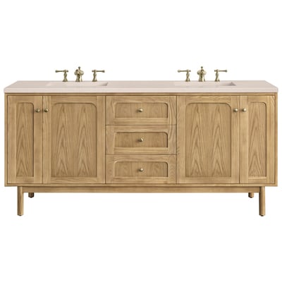 James Martin Bathroom Vanities, Double Sink Vanities, 70-90, Modern, Light Brown, With Top and Sink, Light Natural Oak, Boho, Contemporary/Modern, Eternal Marfil, Ash Solids and Plywood Panels with Flat Cut White Oak Veneers and Rattan, Vanity, 84010