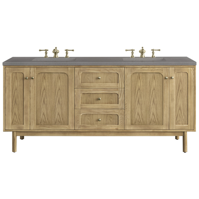 James Martin Bathroom Vanities, Double Sink Vanities, 70-90, Modern, Light Brown, With Top and Sink, Light Natural Oak, Boho, Contemporary/Modern, Grey Expo, Ash Solids and Plywood Panels with Flat Cut White Oak Veneers and Rattan, Vanity, 84010895