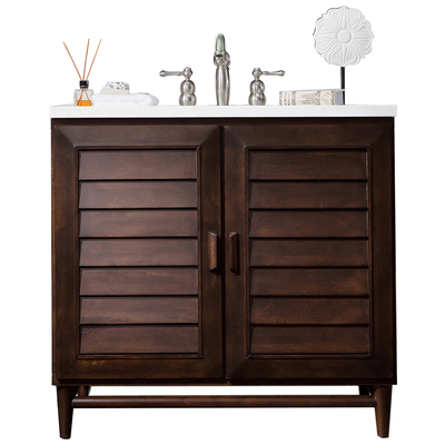 James Martin Bathroom Vanities, Single Sink Vanities, 30-40, Transitional, Dark Brown, With Top and Sink, Burnished Mahogany, Transitional, Arctic Fall, Maple, Yellow Poplar, Plywood Panels, Vanity, 846871050160, 620-V36-BNM-3AF