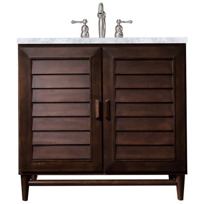 Bathroom Vanities James Martin Portland Maple Yellow Poplar Plywood Burnished Mahogany Burnished Mahogany 620-V36-BNM-3CAR 846871055639 Vanity Single Sink Vanities 30-40 Transitional Dark Brown With Top and Sink 
