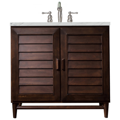 James Martin Bathroom Vanities, Single Sink Vanities, 30-40, Transitional, Dark Brown, With Top and Sink, Burnished Mahogany, Transitional, Ethereal Noctis, Maple, Yellow Poplar, Plywood Panels, Vanity, 840108940354, 620-V36-BNM-3ENC