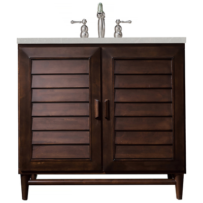 Bathroom Vanities James Martin Portland Maple Yellow Poplar Plywood Burnished Mahogany Burnished Mahogany 620-V36-BNM-3ESR 840108923722 Vanity Single Sink Vanities 30-40 Transitional Dark Brown With Top and Sink 