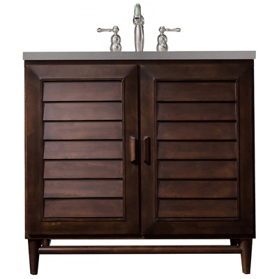 James Martin Bathroom Vanities, Single Sink Vanities, 30-40, Transitional, Dark Brown, With Top and Sink, Burnished Mahogany, Transitional, Grey Expo, Maple, Yellow Poplar, Plywood Panels, Vanity, 846871083144, 620-V36-BNM-3GEX