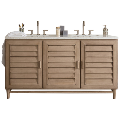 James Martin Bathroom Vanities, Double Sink Vanities, 50-70, Modern, Light Brown, With Top and Sink, Whitewashed Walnut, Modern, Arctic Fall, Maple, Yellow Poplar, Plywood Panels, Vanity, 846871060220, 620-V60D-WW-3AF