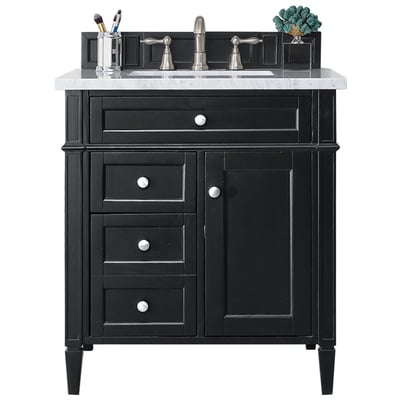James Martin Bathroom Vanities, Single Sink Vanities, Under 30, Transitional, Black, With Top and Sink, Black Onyx, Transitional, Arctic Fall Solid Surface, Yellow Poplar, Plywood Panels, Vanity, 846871060565, 650-V30-BKO-3AF