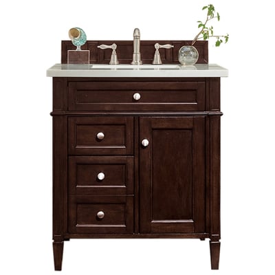 James Martin Bathroom Vanities, Single Sink Vanities, Under 30, Transitional, Dark Brown, With Top and Sink, Burnished Mahogany, Transitional, Arctic Fall Solid Surface, Yellow Poplar, Plywood Panels, Vanity, 846871060602, 650-V30-BNM-3AF