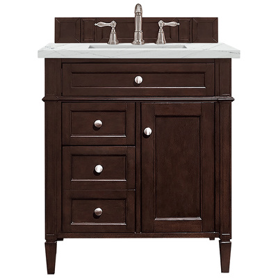 Bathroom Vanities James Martin Brittany Yellow Poplar Plywood Panels Burnished Mahogany Burnished Mahogany 650-V30-BNM-3ENC 840108940514 Vanity Single Sink Vanities Under 30 Transitional Dark Brown With Top and Sink 