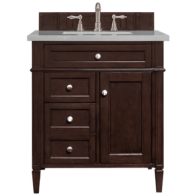 Bathroom Vanities James Martin Brittany Yellow Poplar Plywood Panels Burnished Mahogany Burnished Mahogany 650-V30-BNM-3ESR 840108919664 Vanity Single Sink Vanities Under 30 Transitional Dark Brown With Top and Sink 
